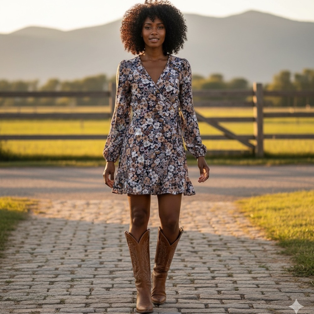 Altar'd State‎ Floral Mini Dress - Navy and White